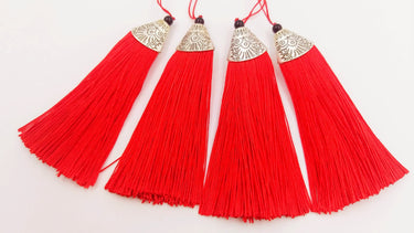 Red Tassels, Artificial Silk Tassel with Cone Cap, Earring Tassel